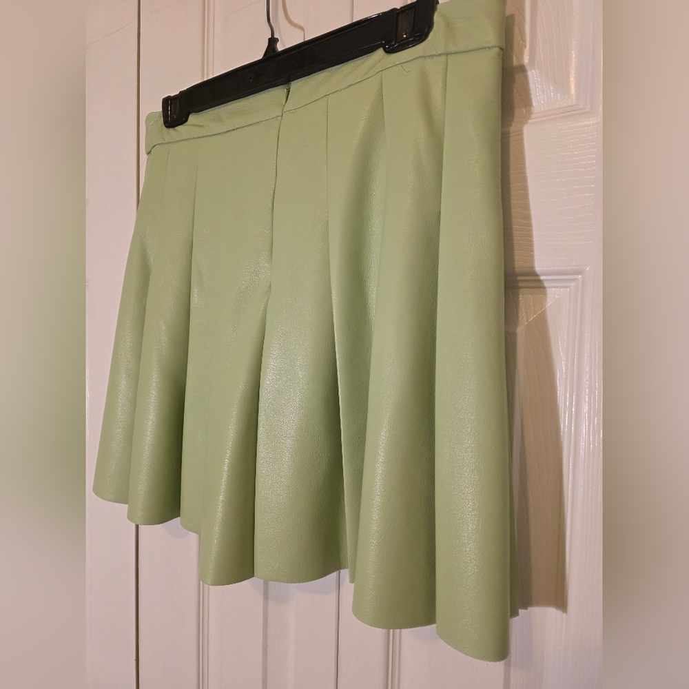 Sunday Best Micro Pleated Vegan Leather Skirt In Sagebrush (Mint)Green 12 - Picture 9 of 12